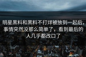 明星黑料和黑料不打烊被放到一起后，事情突然没那么简单了，看到最后的人几乎都改口了