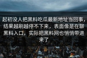 起初没人把黑料吃瓜最新地址当回事，结果越刷越停不下来，表面像是在聊黑料入口，实际把黑料网也悄悄带进来了