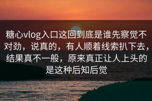 糖心vlog入口这回到底是谁先察觉不对劲，说真的，有人顺着线索扒下去，结果真不一般，原来真正让人上头的是这种后知后觉