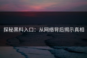 探秘黑料入口：从网络背后揭示真相