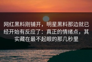 网红黑料刚铺开，明星黑料那边就已经开始有反应了：真正的情绪点，其实藏在最不起眼的那几秒里
