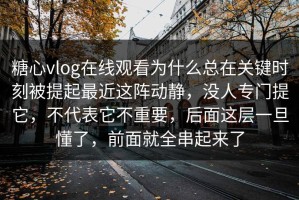 糖心vlog在线观看为什么总在关键时刻被提起最近这阵动静，没人专门提它，不代表它不重要，后面这层一旦懂了，前面就全串起来了