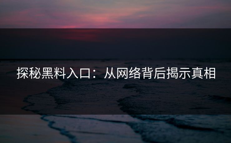 探秘黑料入口：从网络背后揭示真相